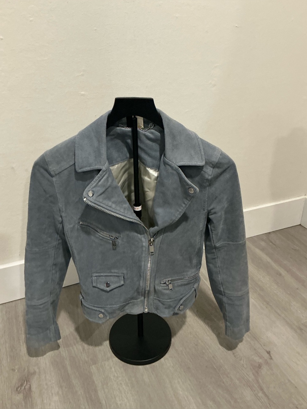 H&M Light Blue Suede Moto Jacket